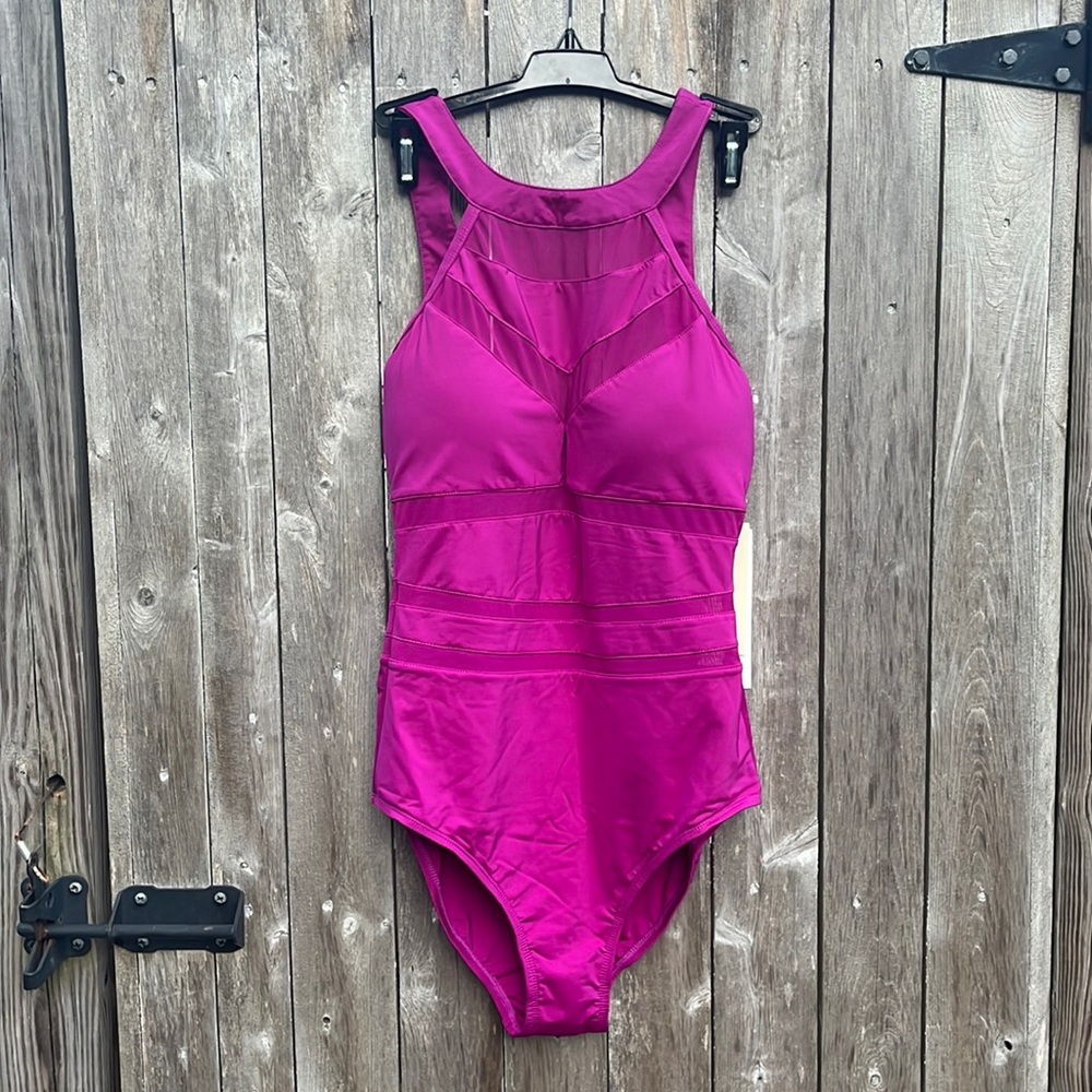 Aerin Rose Dahlia Hi-Neck Mesh Panel One Piece Swimsuit,Size 10,NWT